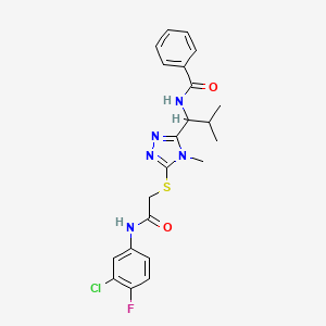 molecular formula C22H23ClFN5O2S B4105730 N-{1-[5-({2-[(3-chloro-4-fluorophenyl)amino]-2-oxoethyl}thio)-4-methyl-4H-1,2,4-triazol-3-yl]-2-methylpropyl}benzamide 