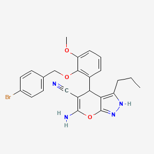 molecular formula C24H23BrN4O3 B4105914 6-amino-4-{2-[(4-bromobenzyl)oxy]-3-methoxyphenyl}-3-propyl-1,4-dihydropyrano[2,3-c]pyrazole-5-carbonitrile 