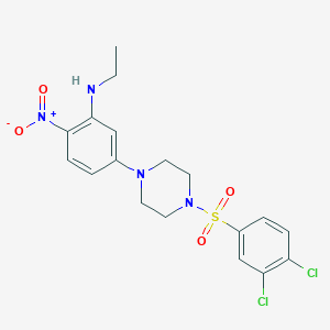 molecular formula C18H20Cl2N4O4S B4105943 (5-{4-[(3,4-dichlorophenyl)sulfonyl]-1-piperazinyl}-2-nitrophenyl)ethylamine 