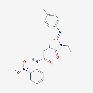 molecular formula C20H20N4O4S B410607 2-{3-ethyl-2-[(4-methylphenyl)imino]-4-oxo-1,3-thiazolidin-5-yl}-N-{2-nitrophenyl}acetamide 