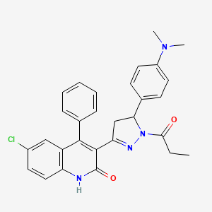 molecular formula C29H27ClN4O2 B4106114 6-chloro-3-{5-[4-(dimethylamino)phenyl]-1-propionyl-4,5-dihydro-1H-pyrazol-3-yl}-4-phenyl-2(1H)-quinolinone 