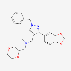 molecular formula C24H27N3O4 B4106288 1-[3-(1,3-benzodioxol-5-yl)-1-benzyl-1H-pyrazol-4-yl]-N-(1,4-dioxan-2-ylmethyl)-N-methylmethanamine 