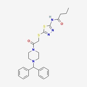 molecular formula C25H29N5O2S2 B4106416 N-[5-({2-[4-(diphenylmethyl)-1-piperazinyl]-2-oxoethyl}thio)-1,3,4-thiadiazol-2-yl]butanamide 