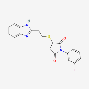 molecular formula C19H16FN3O2S B4106551 3-{[2-(1H-benzimidazol-2-yl)ethyl]thio}-1-(3-fluorophenyl)-2,5-pyrrolidinedione 