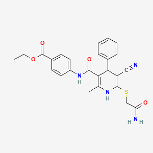 molecular formula C25H24N4O4S B4106670 ethyl 4-[({6-[(2-amino-2-oxoethyl)thio]-5-cyano-2-methyl-4-phenyl-1,4-dihydro-3-pyridinyl}carbonyl)amino]benzoate 