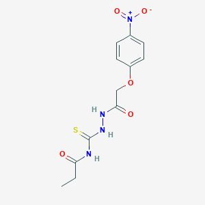 molecular formula C12H14N4O5S B410669 N-{[2-({4-nitrophenoxy}acetyl)hydrazino]carbothioyl}propanamide 