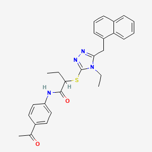 molecular formula C27H28N4O2S B4106830 N-(4-acetylphenyl)-2-{[4-ethyl-5-(1-naphthylmethyl)-4H-1,2,4-triazol-3-yl]thio}butanamide 