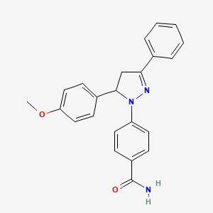 molecular formula C23H21N3O2 B4106909 4-[5-(4-methoxyphenyl)-3-phenyl-4,5-dihydro-1H-pyrazol-1-yl]benzamide 