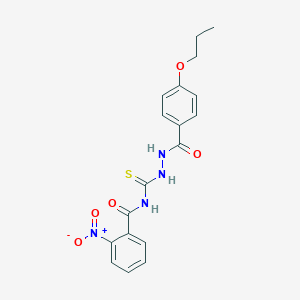 molecular formula C18H18N4O5S B410698 2-Nitro-N-[N'-(4-propoxy-benzoyl)-hydrazinocarbothioyl]-benzamide 