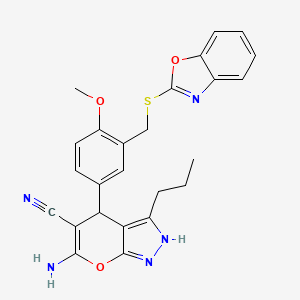 6-amino-4-{3-[(1,3-benzoxazol-2-ylthio)methyl]-4-methoxyphenyl}-3-propyl-1,4-dihydropyrano[2,3-c]pyrazole-5-carbonitrile
