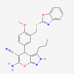 molecular formula C25H23N5O3S B4107033 6-amino-4-{3-[(1,3-benzoxazol-2-ylthio)methyl]-4-methoxyphenyl}-3-propyl-1,4-dihydropyrano[2,3-c]pyrazole-5-carbonitrile 