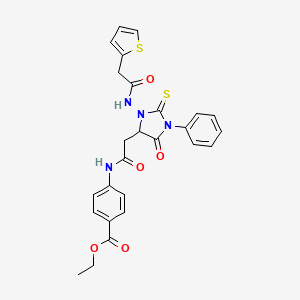 ethyl 4-[({5-oxo-1-phenyl-3-[(2-thienylacetyl)amino]-2-thioxo-4-imidazolidinyl}acetyl)amino]benzoate