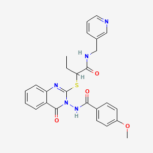 molecular formula C26H25N5O4S B4107093 4-methoxy-N-[4-oxo-2-[(1-{[(3-pyridinylmethyl)amino]carbonyl}propyl)thio]-3(4H)-quinazolinyl]benzamide 