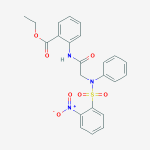 molecular formula C23H21N3O7S B410719 Ethyl 2-({[({2-nitrophenyl}sulfonyl)anilino]acetyl}amino)benzoate 