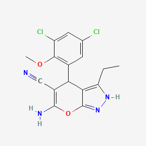 molecular formula C16H14Cl2N4O2 B4107202 6-amino-4-(3,5-dichloro-2-methoxyphenyl)-3-ethyl-1,4-dihydropyrano[2,3-c]pyrazole-5-carbonitrile 