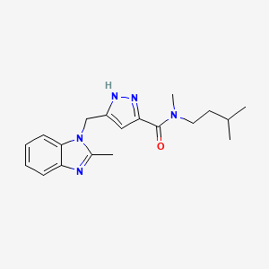 molecular formula C19H25N5O B4107222 N-methyl-5-[(2-methyl-1H-benzimidazol-1-yl)methyl]-N-(3-methylbutyl)-1H-pyrazole-3-carboxamide 