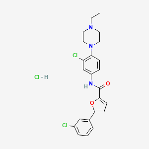 molecular formula C23H24Cl3N3O2 B4107225 N-[3-chloro-4-(4-ethyl-1-piperazinyl)phenyl]-5-(3-chlorophenyl)-2-furamide hydrochloride 