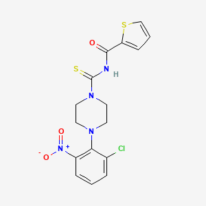 molecular formula C16H15ClN4O3S2 B4107296 N-{[4-(2-chloro-6-nitrophenyl)-1-piperazinyl]carbonothioyl}-2-thiophenecarboxamide 