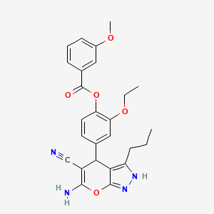 molecular formula C26H26N4O5 B4107324 4-(6-amino-5-cyano-3-propyl-1,4-dihydropyrano[2,3-c]pyrazol-4-yl)-2-ethoxyphenyl 3-methoxybenzoate 
