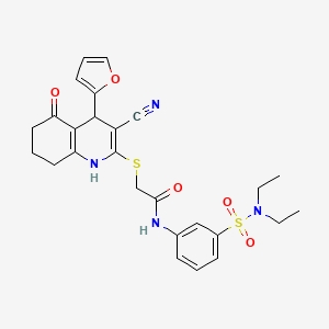 molecular formula C26H28N4O5S2 B4107336 2-{[3-cyano-4-(2-furyl)-5-oxo-1,4,5,6,7,8-hexahydro-2-quinolinyl]thio}-N-{3-[(diethylamino)sulfonyl]phenyl}acetamide 