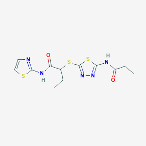 molecular formula C12H15N5O2S3 B4107353 2-{[5-(propionylamino)-1,3,4-thiadiazol-2-yl]thio}-N-1,3-thiazol-2-ylbutanamide 