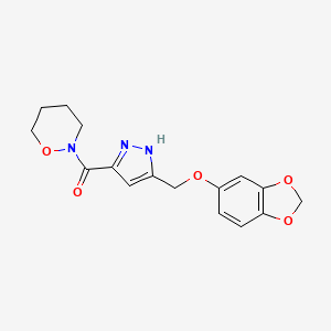 molecular formula C16H17N3O5 B4107384 2-({5-[(1,3-benzodioxol-5-yloxy)methyl]-1H-pyrazol-3-yl}carbonyl)-1,2-oxazinane 