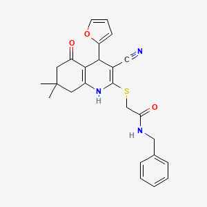 N-benzyl-2-{[3-cyano-4-(2-furyl)-7,7-dimethyl-5-oxo-1,4,5,6,7,8-hexahydro-2-quinolinyl]thio}acetamide