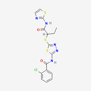 molecular formula C16H14ClN5O2S3 B4107476 2-chloro-N-[5-({1-[(1,3-thiazol-2-ylamino)carbonyl]propyl}thio)-1,3,4-thiadiazol-2-yl]benzamide 