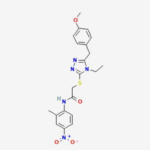 molecular formula C21H23N5O4S B4107480 2-{[4-ethyl-5-(4-methoxybenzyl)-4H-1,2,4-triazol-3-yl]thio}-N-(2-methyl-4-nitrophenyl)acetamide 