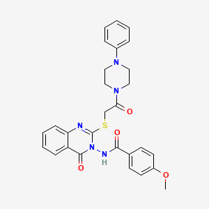 molecular formula C28H27N5O4S B4107521 4-methoxy-N-[4-oxo-2-{[2-oxo-2-(4-phenyl-1-piperazinyl)ethyl]thio}-3(4H)-quinazolinyl]benzamide 