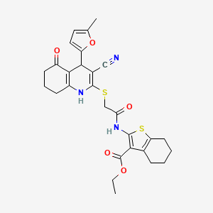 molecular formula C28H29N3O5S2 B4107590 ethyl 2-[({[3-cyano-4-(5-methyl-2-furyl)-5-oxo-1,4,5,6,7,8-hexahydro-2-quinolinyl]thio}acetyl)amino]-4,5,6,7-tetrahydro-1-benzothiophene-3-carboxylate 
