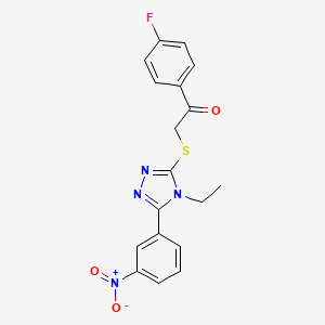 molecular formula C18H15FN4O3S B4107672 2-{[4-ethyl-5-(3-nitrophenyl)-4H-1,2,4-triazol-3-yl]thio}-1-(4-fluorophenyl)ethanone 