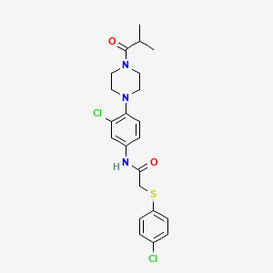 molecular formula C22H25Cl2N3O2S B4107729 N-[3-chloro-4-(4-isobutyryl-1-piperazinyl)phenyl]-2-[(4-chlorophenyl)thio]acetamide 