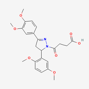 molecular formula C23H26N2O7 B4107737 4-[5-(2,5-dimethoxyphenyl)-3-(3,4-dimethoxyphenyl)-4,5-dihydro-1H-pyrazol-1-yl]-4-oxobutanoic acid 
