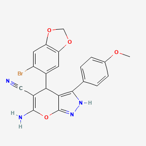 molecular formula C21H15BrN4O4 B4107793 6-amino-4-(6-bromo-1,3-benzodioxol-5-yl)-3-(4-methoxyphenyl)-1,4-dihydropyrano[2,3-c]pyrazole-5-carbonitrile 