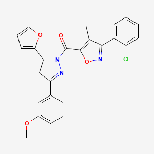 molecular formula C25H20ClN3O4 B4107922 3-(2-chlorophenyl)-5-{[5-(2-furyl)-3-(3-methoxyphenyl)-4,5-dihydro-1H-pyrazol-1-yl]carbonyl}-4-methylisoxazole 