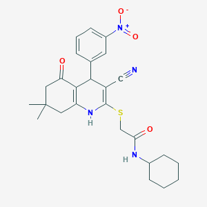 molecular formula C26H30N4O4S B4107934 2-{[3-cyano-7,7-dimethyl-4-(3-nitrophenyl)-5-oxo-1,4,5,6,7,8-hexahydro-2-quinolinyl]thio}-N-cyclohexylacetamide 