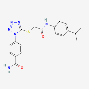 molecular formula C19H20N6O2S B4107945 4-[5-({2-[(4-isopropylphenyl)amino]-2-oxoethyl}thio)-1H-tetrazol-1-yl]benzamide 