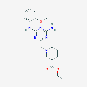 molecular formula C19H26N6O3 B4108084 ethyl 1-({4-amino-6-[(2-methoxyphenyl)amino]-1,3,5-triazin-2-yl}methyl)-3-piperidinecarboxylate 