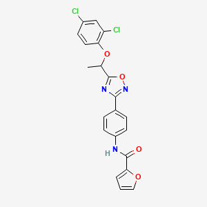 molecular formula C21H15Cl2N3O4 B4108278 N-(4-{5-[1-(2,4-dichlorophenoxy)ethyl]-1,2,4-oxadiazol-3-yl}phenyl)-2-furamide 