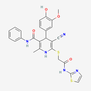 molecular formula C26H23N5O4S2 B4108326 5-cyano-4-(4-hydroxy-3-methoxyphenyl)-2-methyl-6-{[2-oxo-2-(1,3-thiazol-2-ylamino)ethyl]thio}-N-phenyl-1,4-dihydro-3-pyridinecarboxamide 
