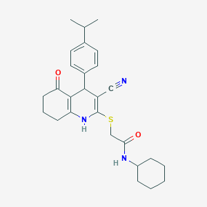 2-{[3-cyano-4-(4-isopropylphenyl)-5-oxo-1,4,5,6,7,8-hexahydro-2-quinolinyl]thio}-N-cyclohexylacetamide
