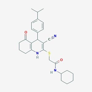 molecular formula C27H33N3O2S B4108341 2-{[3-cyano-4-(4-isopropylphenyl)-5-oxo-1,4,5,6,7,8-hexahydro-2-quinolinyl]thio}-N-cyclohexylacetamide 