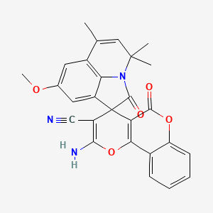 2-amino-8'-methoxy-4',4',6'-trimethyl-2',5-dioxo-4'H,5H-spiro[pyrano[3,2-c]chromene-4,1'-pyrrolo[3,2,1-ij]quinoline]-3-carbonitrile