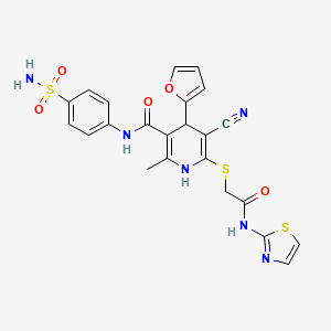 molecular formula C23H20N6O5S3 B4108356 N-[4-(aminosulfonyl)phenyl]-5-cyano-4-(2-furyl)-2-methyl-6-{[2-oxo-2-(1,3-thiazol-2-ylamino)ethyl]thio}-1,4-dihydro-3-pyridinecarboxamide 