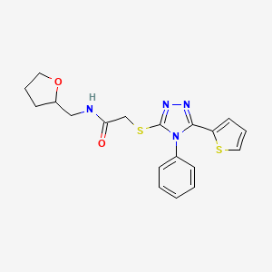 molecular formula C19H20N4O2S2 B4108445 2-{[4-phenyl-5-(2-thienyl)-4H-1,2,4-triazol-3-yl]thio}-N-(tetrahydro-2-furanylmethyl)acetamide 