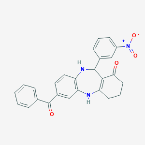 molecular formula C26H21N3O4 B410865 2-Benzoyl-6-(3-nitrophenyl)-5,6,8,9,10,11-hexahydrobenzo[b][1,4]benzodiazepin-7-one CAS No. 5927-43-5
