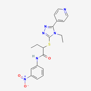 molecular formula C19H20N6O3S B4108699 2-{[4-ethyl-5-(4-pyridinyl)-4H-1,2,4-triazol-3-yl]thio}-N-(3-nitrophenyl)butanamide 