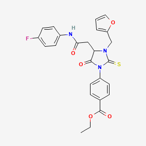 ethyl 4-[4-{2-[(4-fluorophenyl)amino]-2-oxoethyl}-3-(2-furylmethyl)-5-oxo-2-thioxo-1-imidazolidinyl]benzoate
