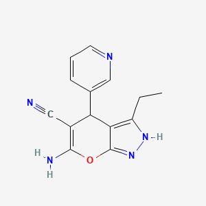 molecular formula C14H13N5O B4109082 6-amino-3-ethyl-4-(3-pyridinyl)-1,4-dihydropyrano[2,3-c]pyrazole-5-carbonitrile 